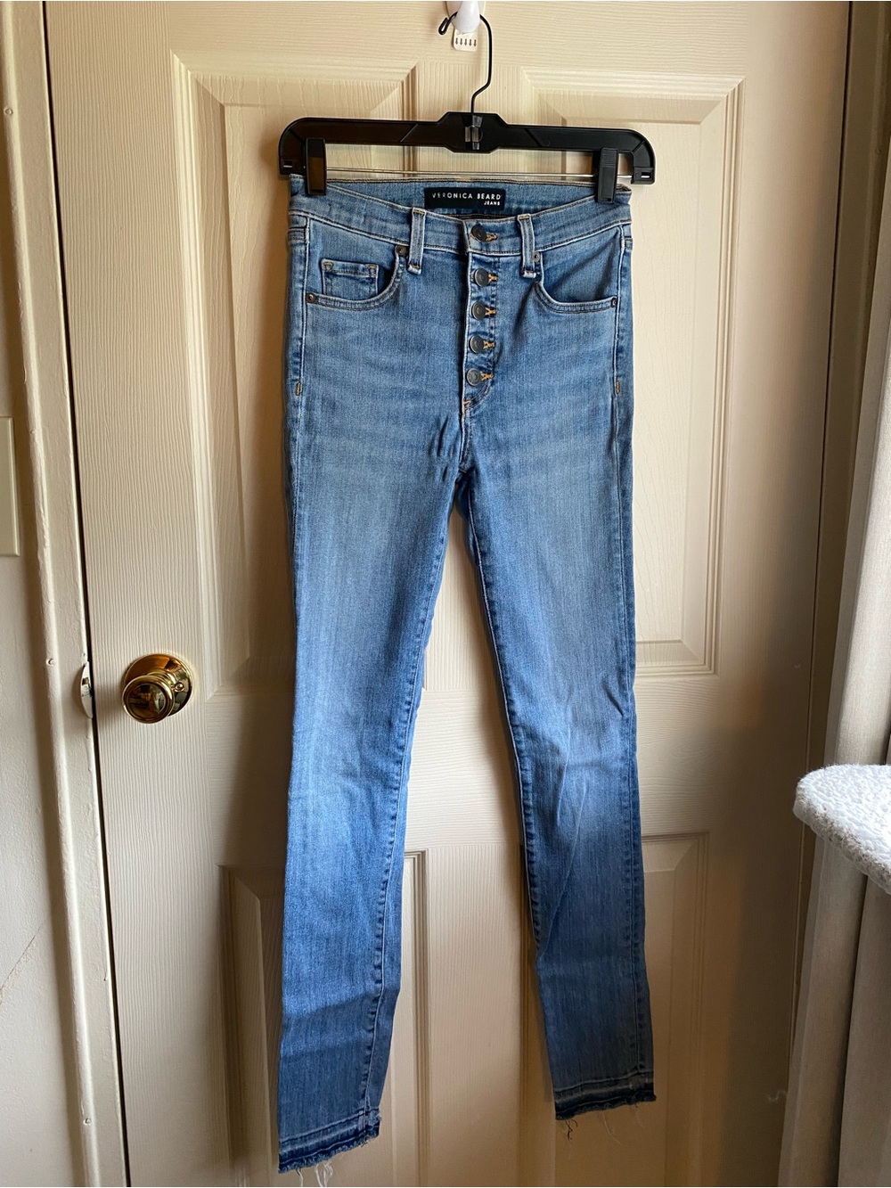 Veronica Beard Light Blue Button-Fly High-Rise Skinny Jeans